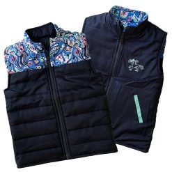 Belle & Bow Reversible Puffer Vest, Navy With Jacks Pattern