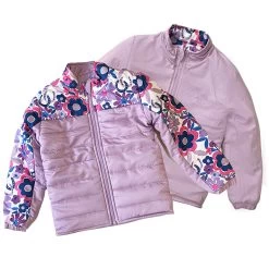 Belle & Bow Reversible Puffer Jacket, Lavender With Flower Power Pattern