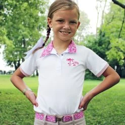 Belle & Bow Short Sleeve Show Shirt, White With Pink Belles, 2 - 8 Years
