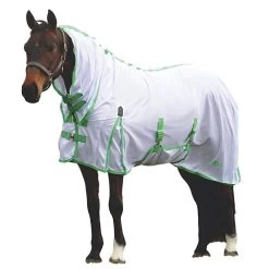 Saxon Mesh Combo Neck Fly Sheet With Belly Band, White/Mint/Blue, 48" - 69"