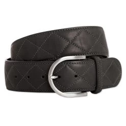 The Tailored Sportsman Qulited Leather 'C" Belt, Black/Silver Buckle